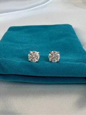 1.2 CT Moissanite Stud Earrings 7mm Round • 925 Sterling Silver • Screw Back